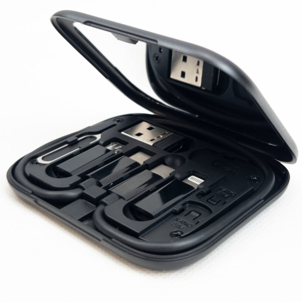 Hoco U114 6-in-1 Travel Data Cable Set with Storage Case – Black