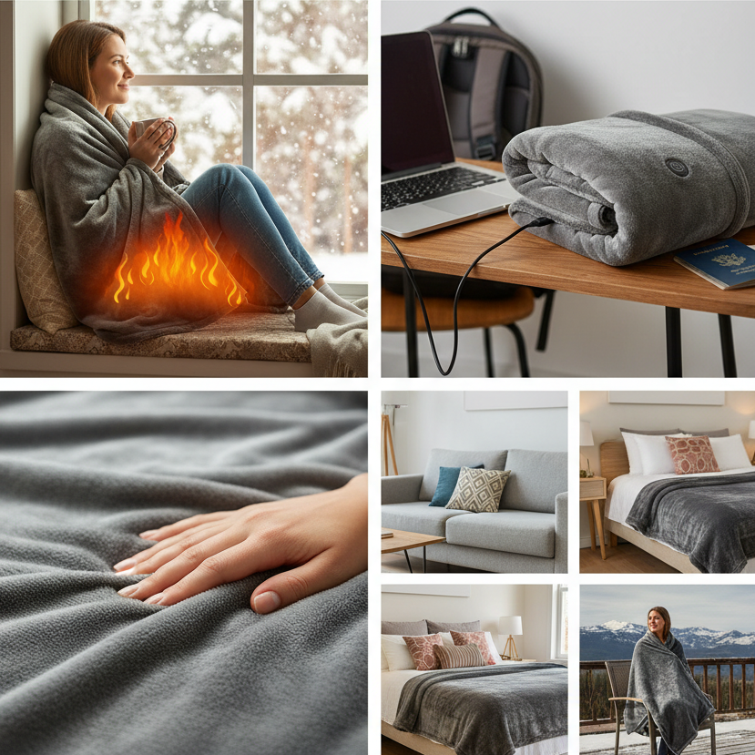 USB Heated Blanket Grey 150x80 cm