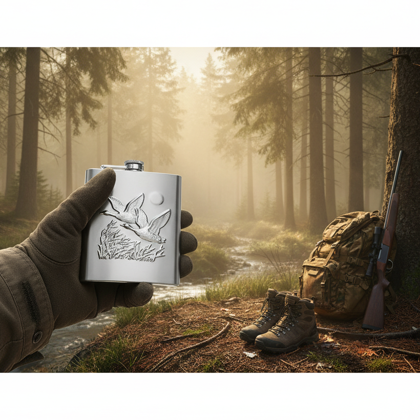 Metal Hip Flask with Engraved Wild Duck Design – 240 ml
