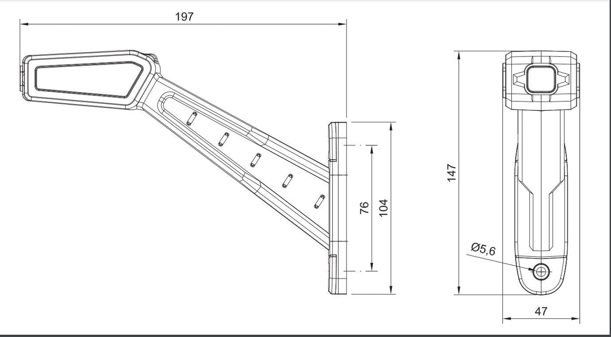 Straight Arm LED Marker Lamp – Large Rectangular Rubber Mount