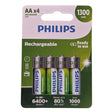 Philips AA polnilne baterije, 4 kosi, 1300 mAh