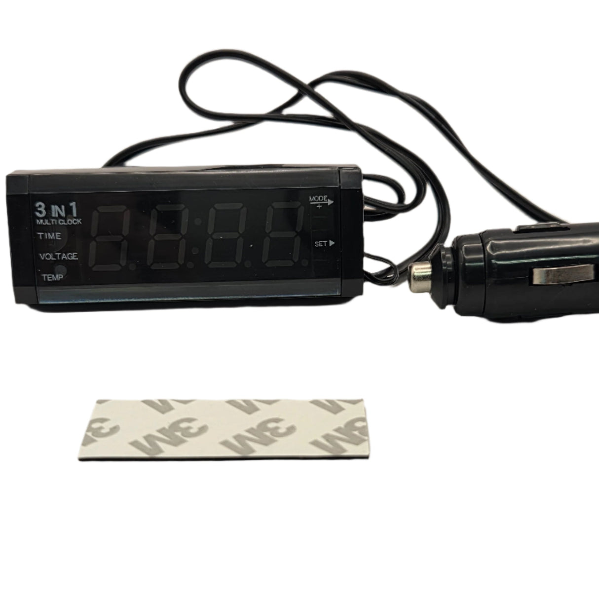 3-in-1 Car Clock with Voltmeter and Thermometer