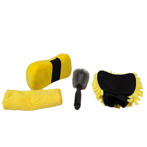 Car Care Kit (Microfiber Cloth, Sponge, Wheel Brush & Wash Mitt)