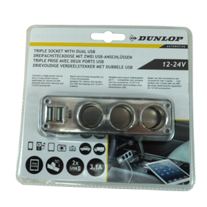 3-Socket Car Cigarette Lighter Adapter with 2 USB Ports