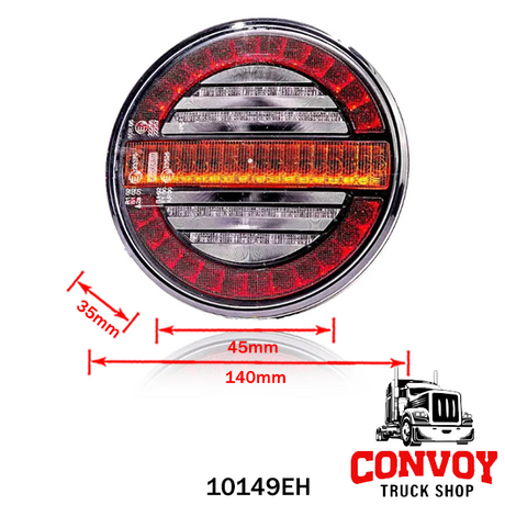 Round LED Tail Light with Indicator Strip, Clear Lens, 12/24V