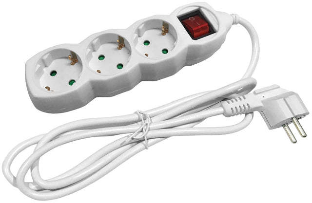 3-Socket Power Strip with Switch, 1.5m Cable